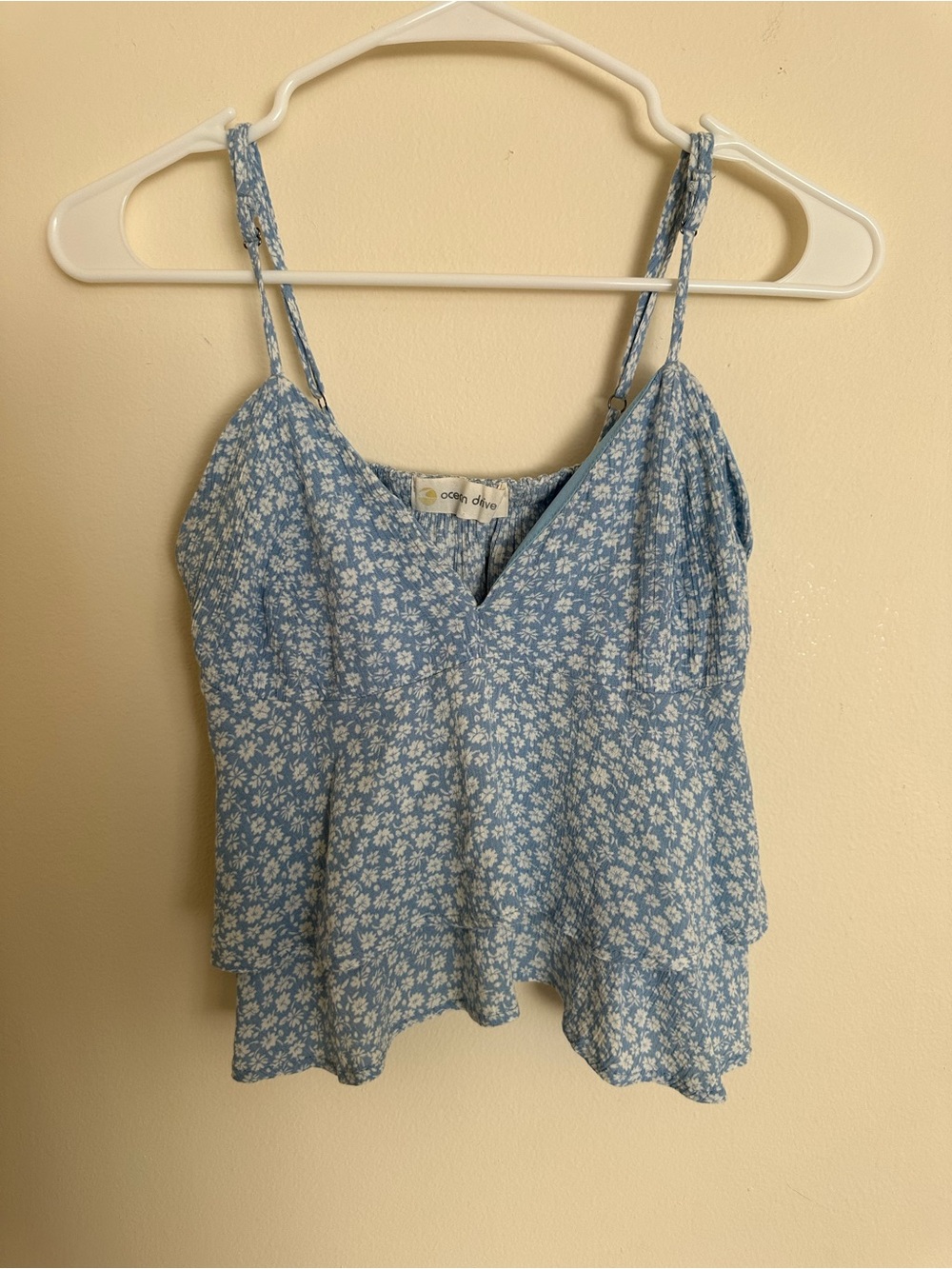 Ocean Drive Blue Floral V-Neck Tiered Cami Top